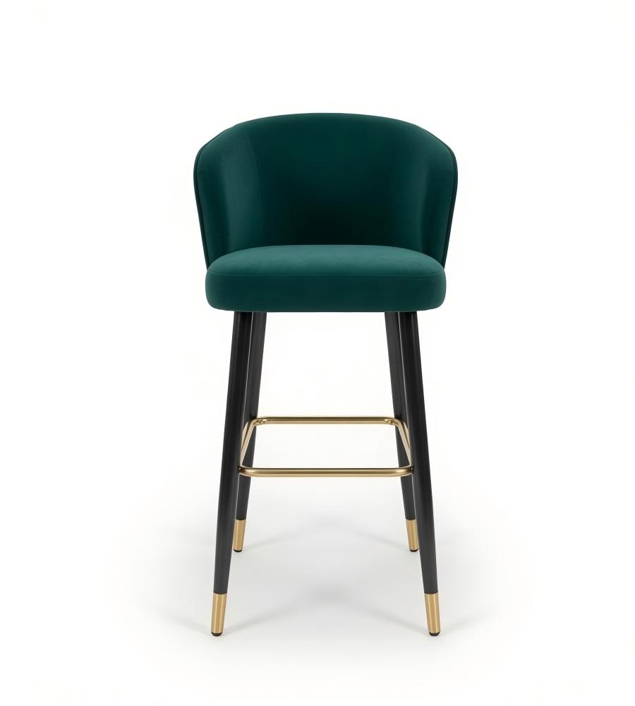 墨綠色布藝黑色實木腳帶扶手吧椅 Green Velvet Wood Bar Stool