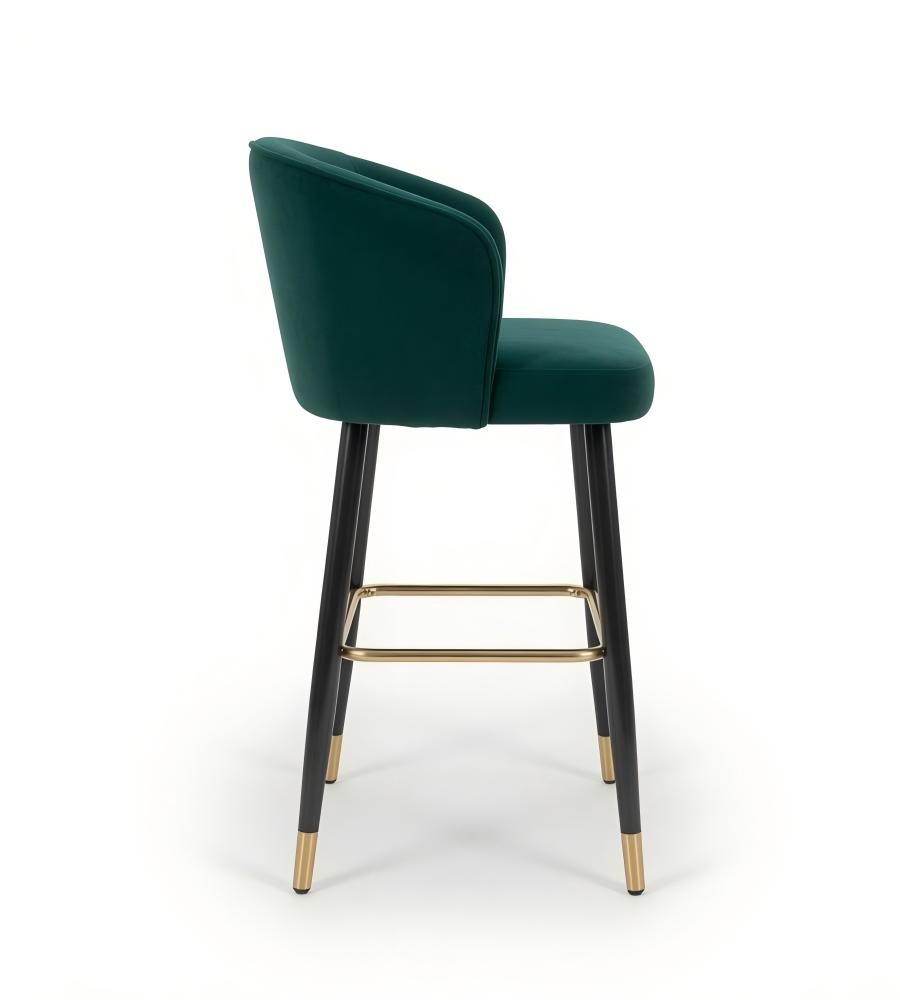 墨綠色布藝黑色實木腳帶扶手吧椅 Green Velvet Wood Bar Stool