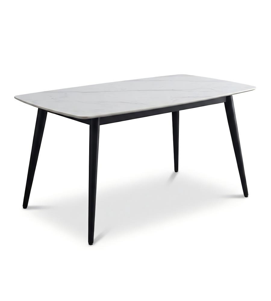 現代白色岩板石墨烯加熱長方形餐枱 Modern White Sintered Stone Graphene Heating