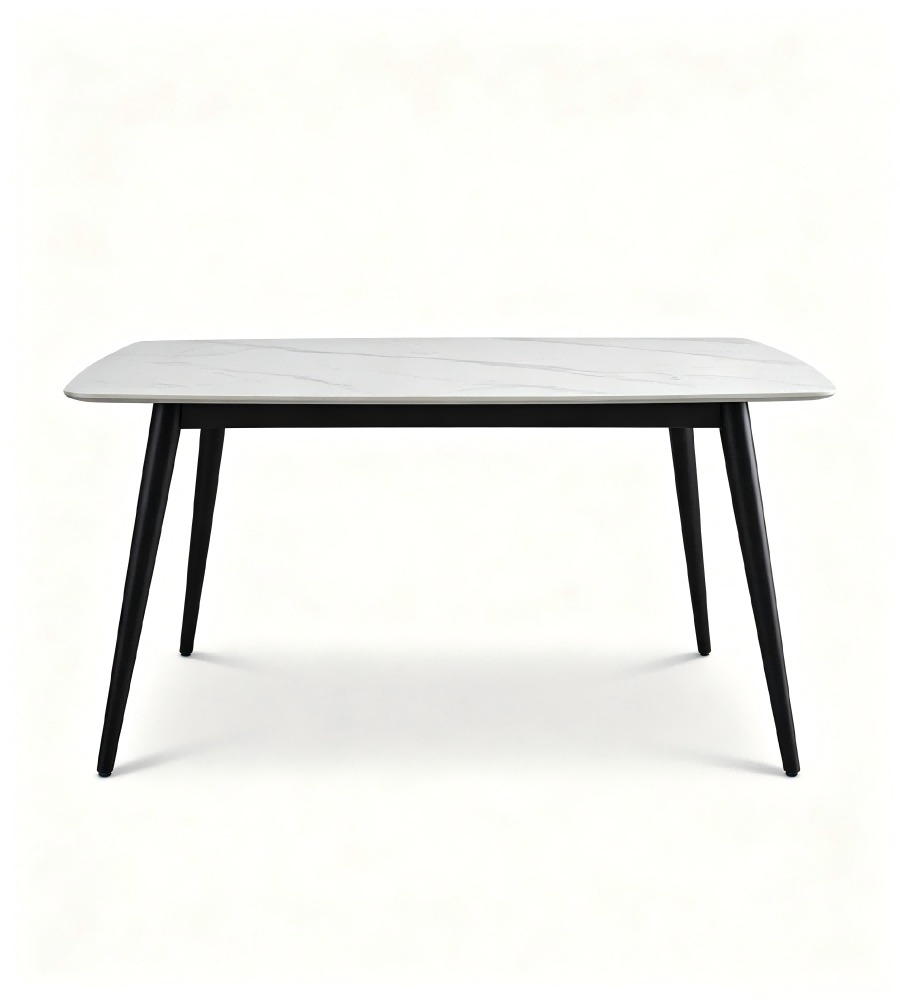 現代白色岩板石墨烯加熱長方形餐枱 Modern White Sintered Stone Graphene Heating