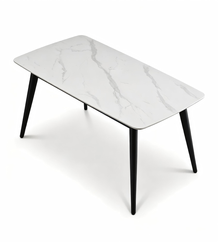 現代白色岩板石墨烯加熱長方形餐枱 Modern White Sintered Stone Graphene Heating