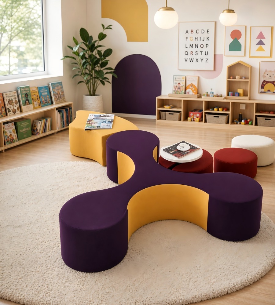 現代多色布藝多座位辦公梳化 Modern Multi-color Fabric Multi-seater Office Sofa