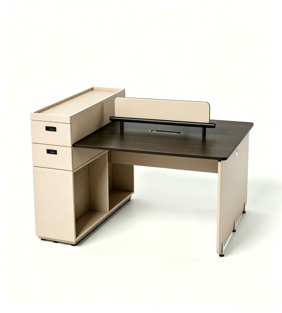 現代商務L形帶側櫃辦公枱 Modern Business  Beige Office Desk with Side Cabinet