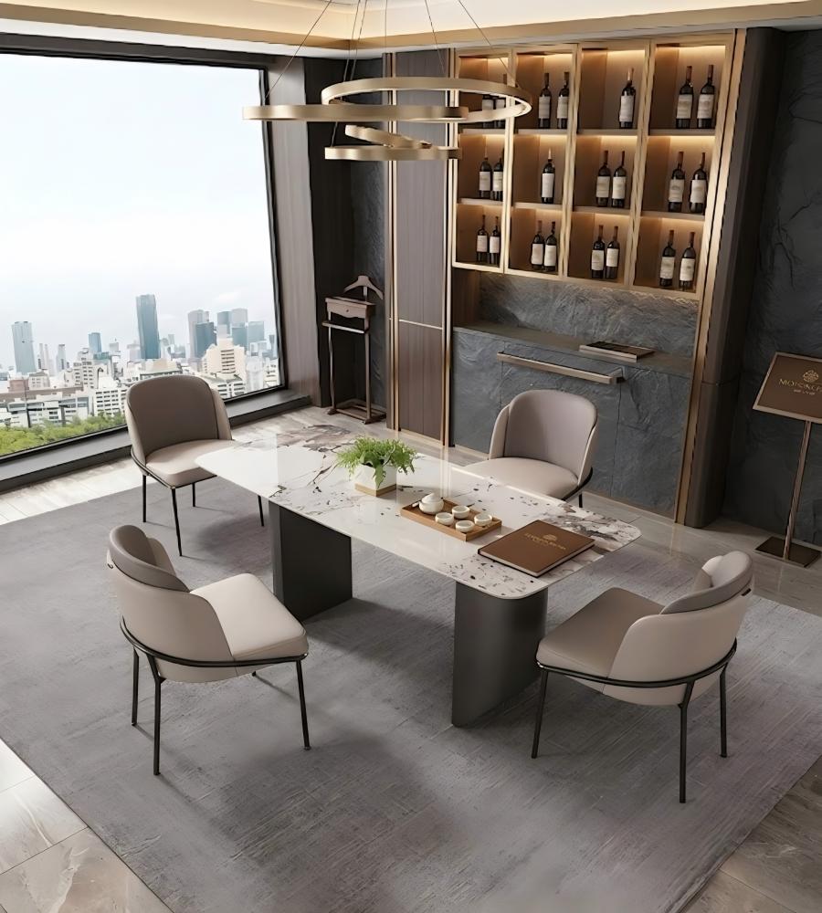 現代雙拼灰色西皮金屬腳餐桌椅 Modern Two-Tone Grey PU Leather Metal Leg Dining Chair