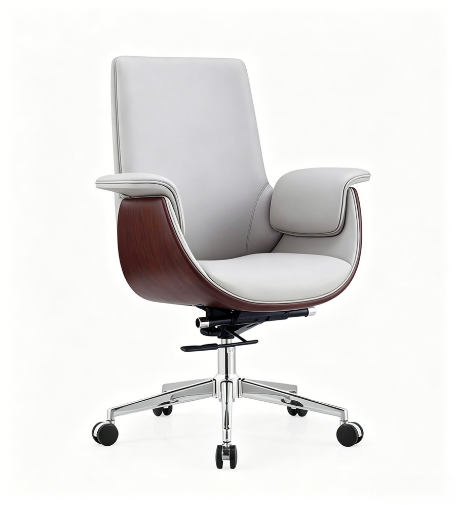 淺灰木紋拼接五星腳會議椅 Light Gray and Wood-Grain Two-Tone Five-Star Base Conference Chair