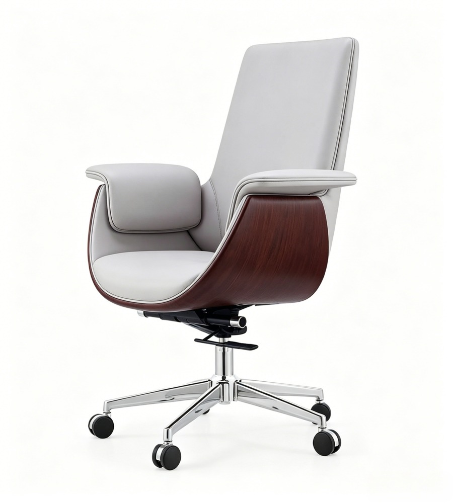 淺灰木紋拼接五星腳會議椅 Light Gray and Wood-Grain Two-Tone Five-Star Base Conference Chair