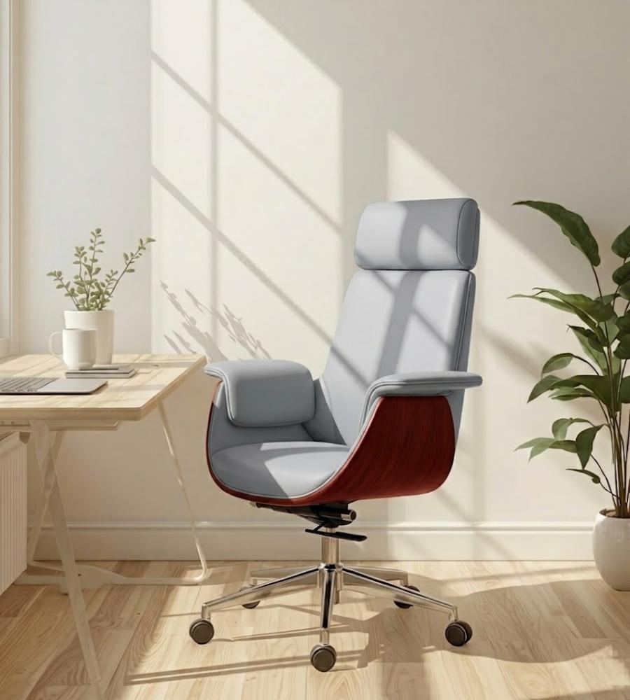 淺灰木紋拼接五星腳會議椅 Light Gray and Wood-Grain Two-Tone Five-Star Base Conference Chair