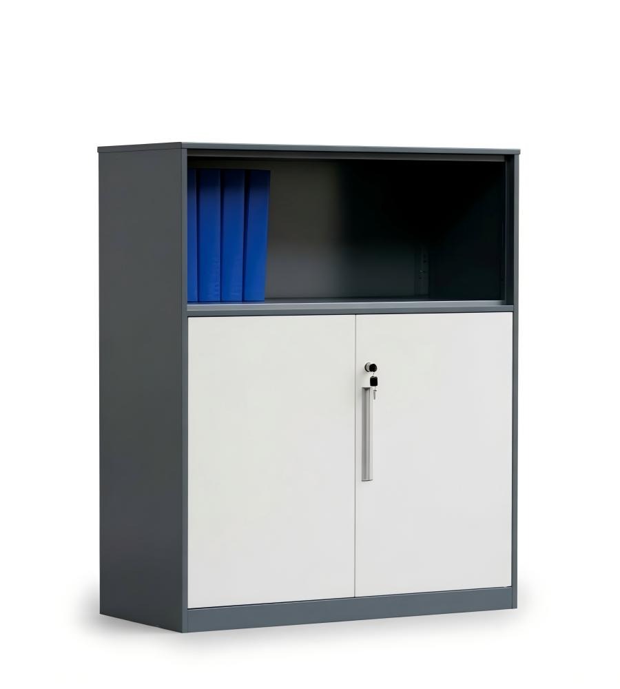 現代灰色鋼架開放格雙門帶鎖文件櫃 Modern Grey Steel Office Filing Cabinet