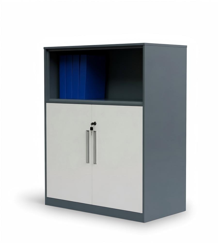 現代灰色鋼架開放格雙門帶鎖文件櫃 Modern Grey Steel Office Filing Cabinet