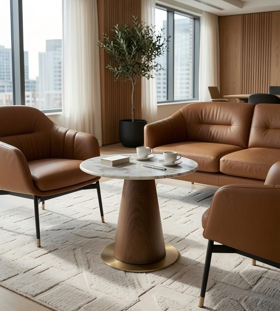 現代輕奢木紋大理石圓形洽談枱 Modern Marble Wood Grain Round Table