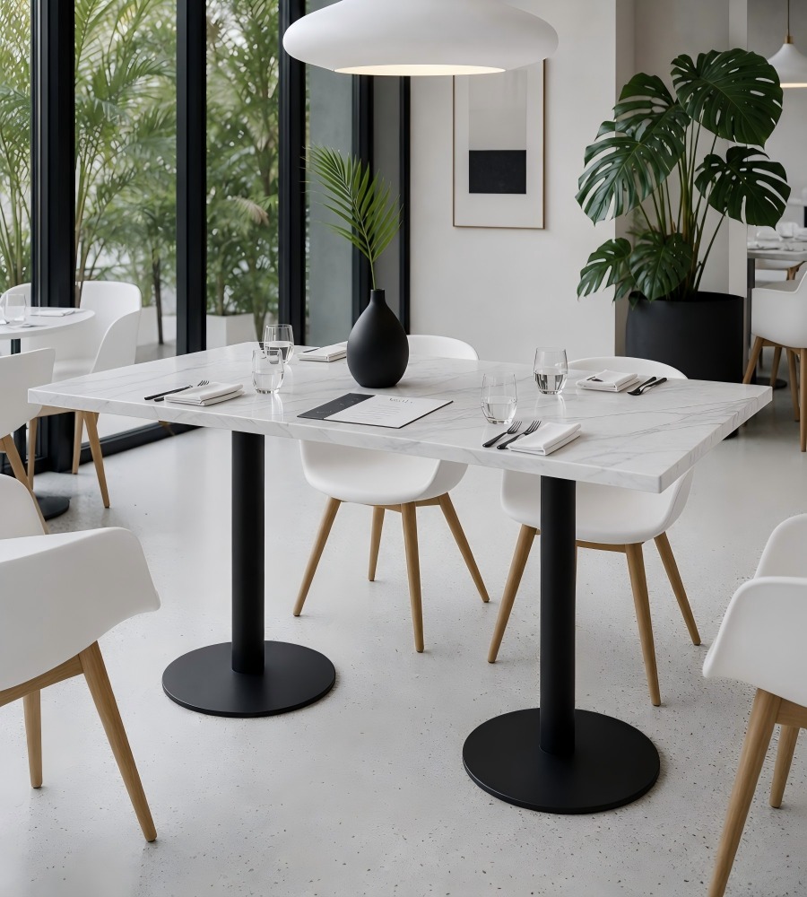 現代白色岩板鋼架長方形餐枱 Modern White Sintered Stone Dining Table