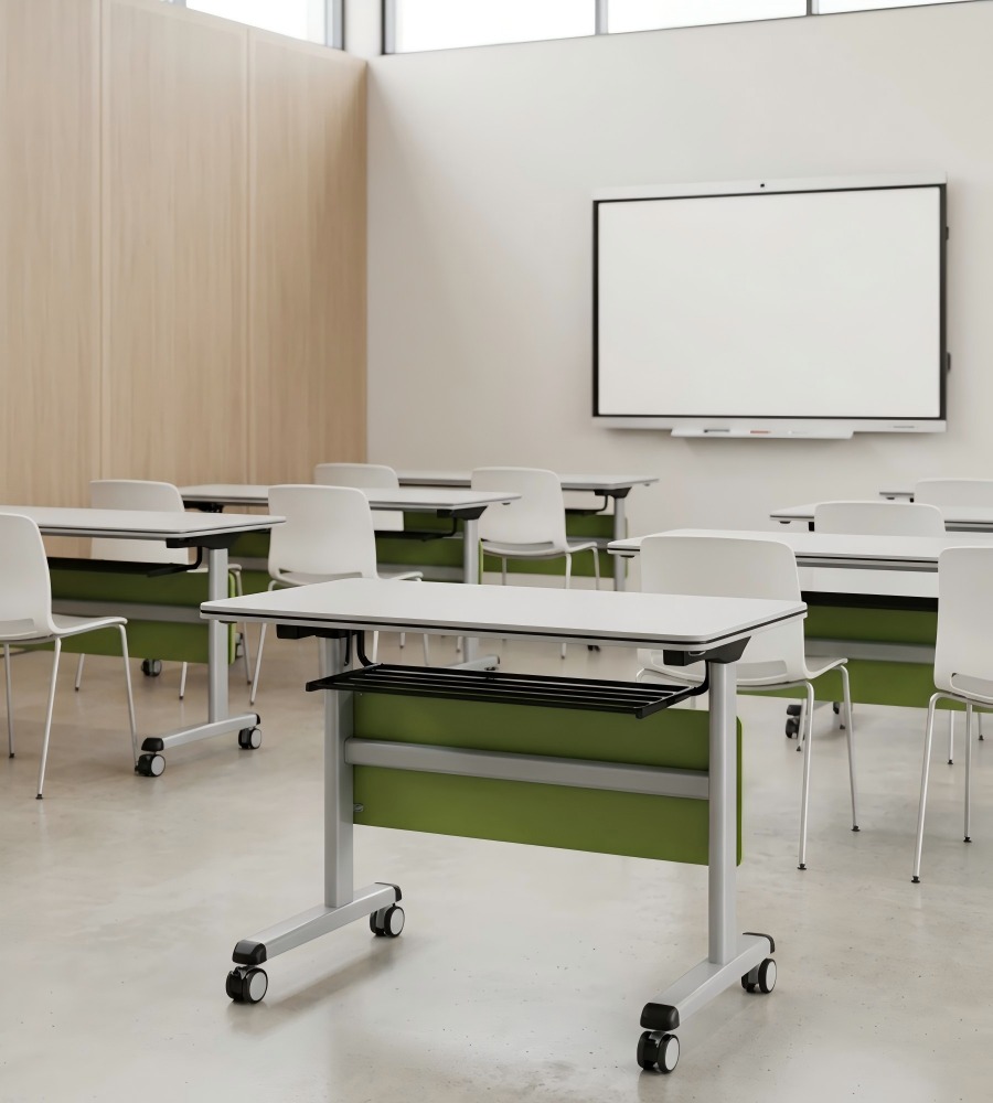 淺灰拼綠色帶轆培訓枱 Light Grey and Green Training Table with Wheels