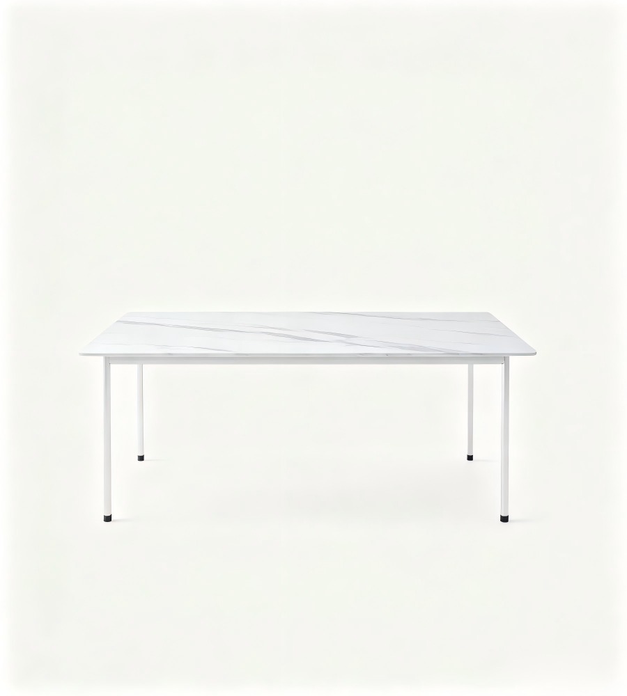 輕奢白色岩板鋼架長方形餐枱 White Sintered Stone Dining Table