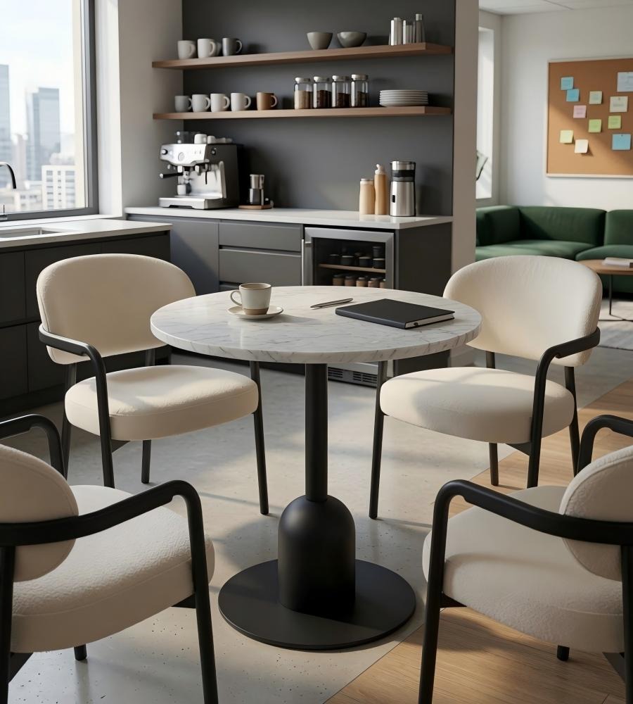 簡約白色岩板圓形洽談枱  Minimalist Sintered Stone Round Table