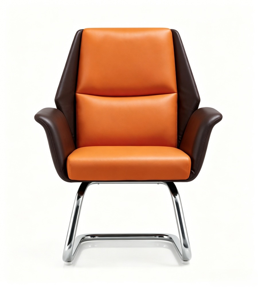 橘褐雙色弓形腳會議椅 Orange & Dark Brown Two-Tone Cantilever Conference Chair