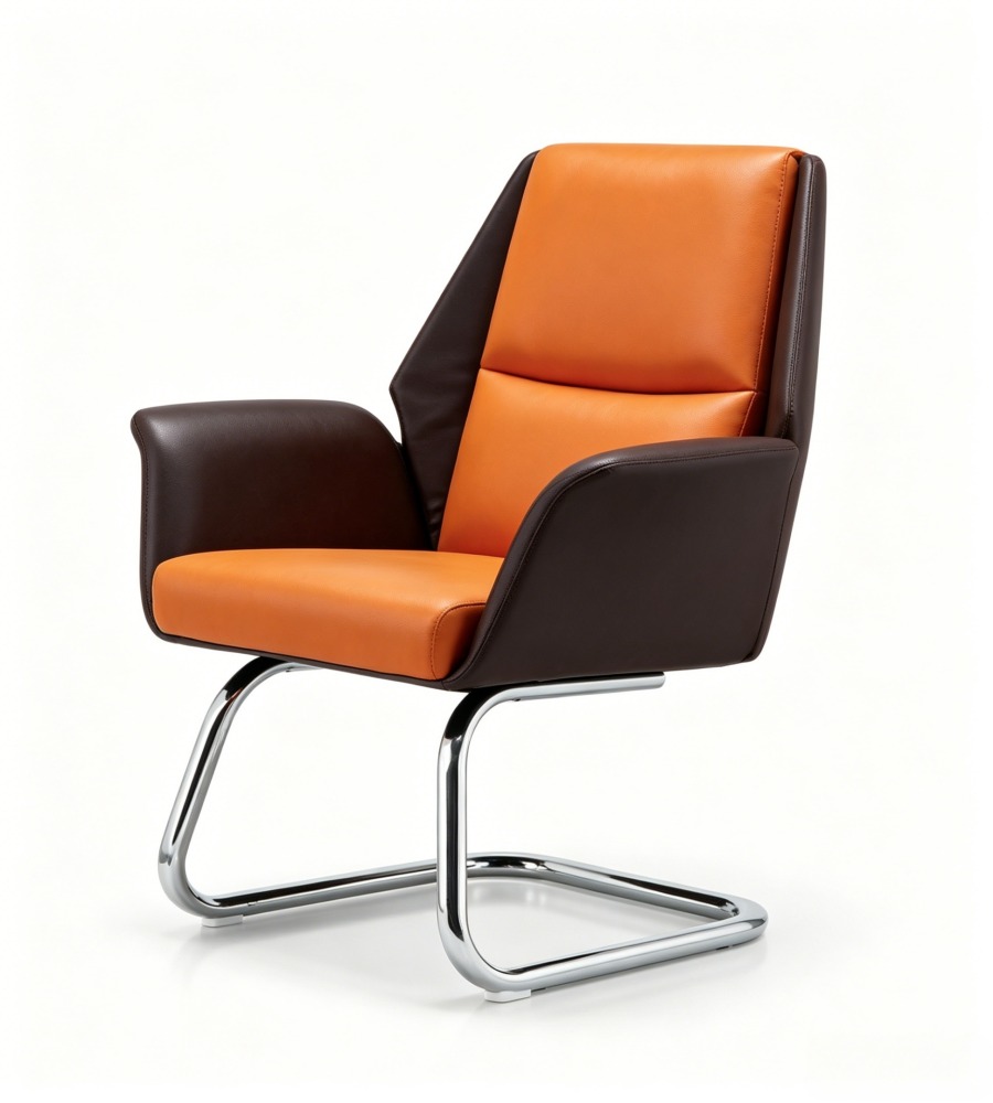 橘褐雙色弓形腳會議椅 Orange & Dark Brown Two-Tone Cantilever Conference Chair