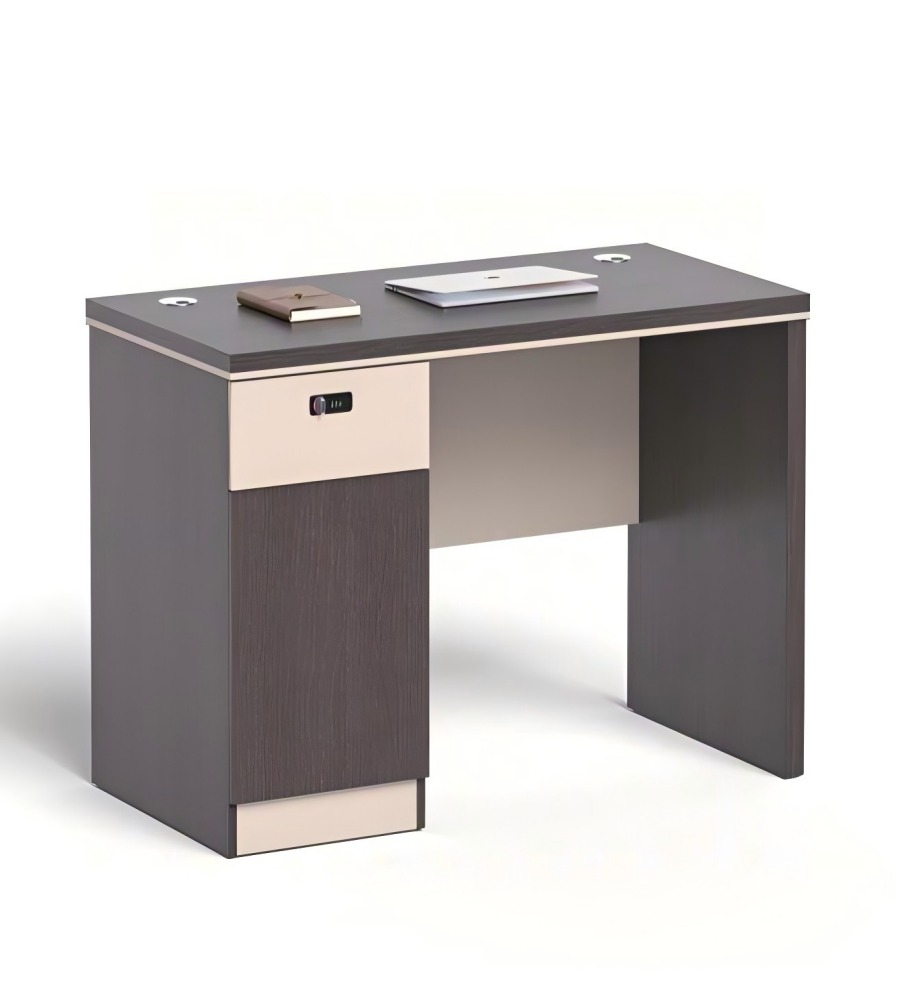 現代深木色密碼鎖帶櫃桶辦公枱 Modern Dark Wood Office Desk with Combination Lock