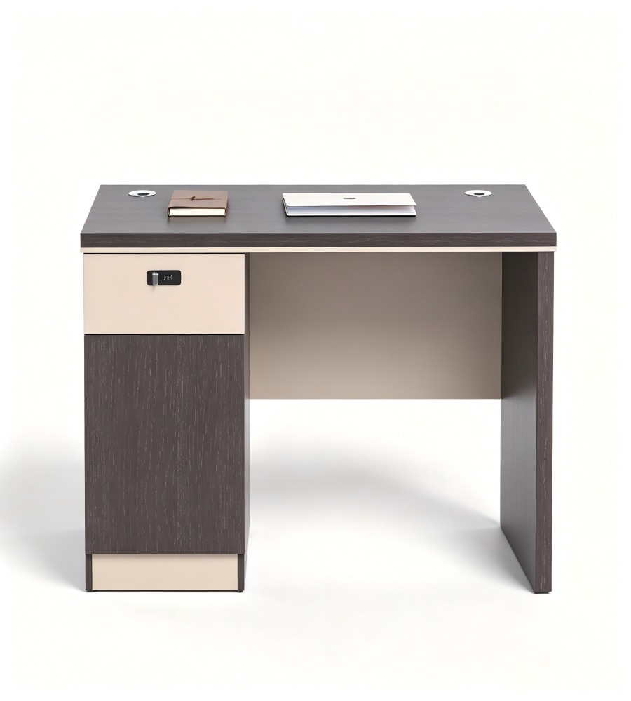 現代深木色密碼鎖帶櫃桶辦公枱 Modern Dark Wood Office Desk with Combination Lock