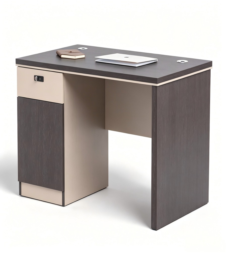 現代深木色密碼鎖帶櫃桶辦公枱 Modern Dark Wood Office Desk with Combination Lock