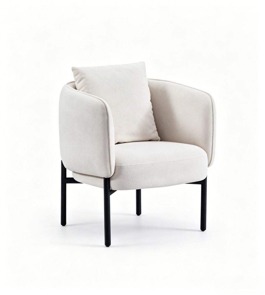 現代簡約米白色西皮帶抱枕單座位梳化 Modern Minimalist Off-White Faux Leather Single Seater Sofa