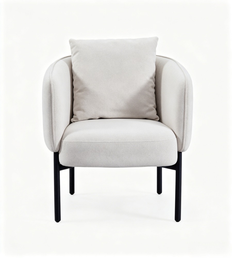 現代簡約米白色西皮帶抱枕單座位梳化 Modern Minimalist Off-White Faux Leather Single Seater Sofa