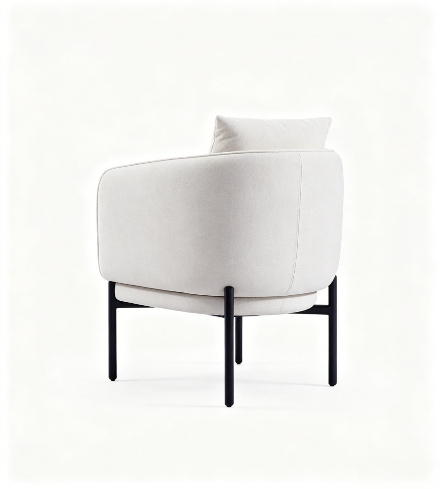 現代簡約米白色西皮帶抱枕單座位梳化 Modern Minimalist Off-White Faux Leather Single Seater Sofa