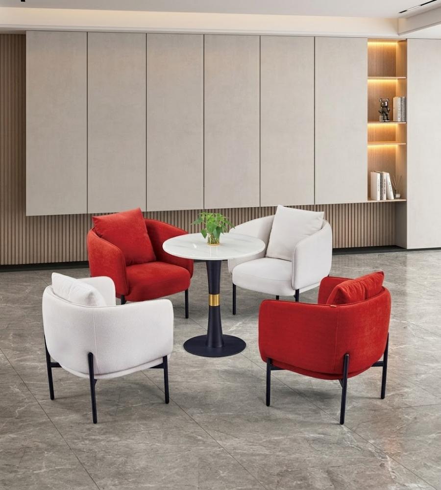 現代簡約米白色西皮帶抱枕單座位梳化 Modern Minimalist Off-White Faux Leather Single Seater Sofa
