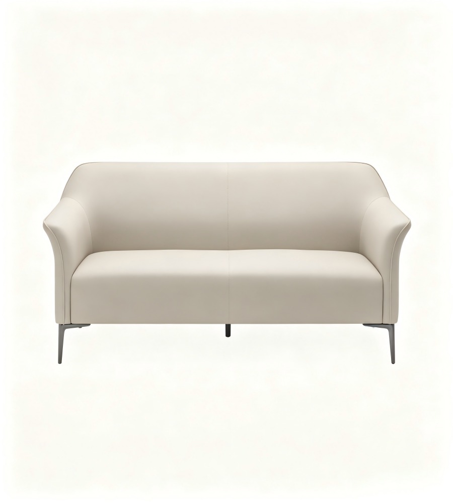 輕奢舒適米色西皮鐵腳三座位梳化 Beige PU Leather 3-Seater Sofa with Metal Legs