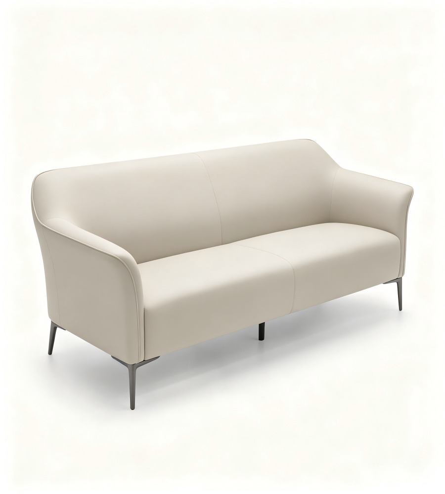 輕奢舒適米色西皮鐵腳三座位梳化 Beige PU Leather 3-Seater Sofa with Metal Legs
