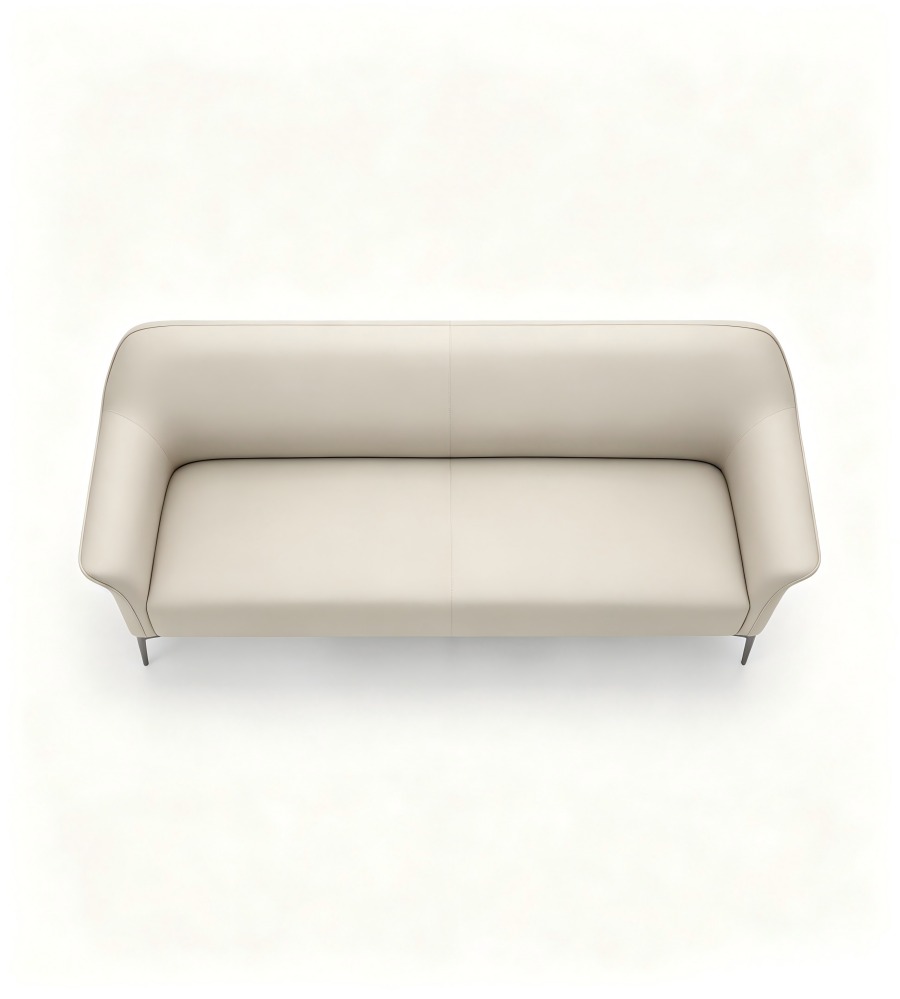 輕奢舒適米色西皮鐵腳三座位梳化 Beige PU Leather 3-Seater Sofa with Metal Legs