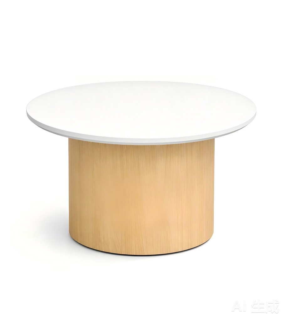 簡約白色木紋圓形茶几 Minimalist White Wood Grain Round Coffee Table