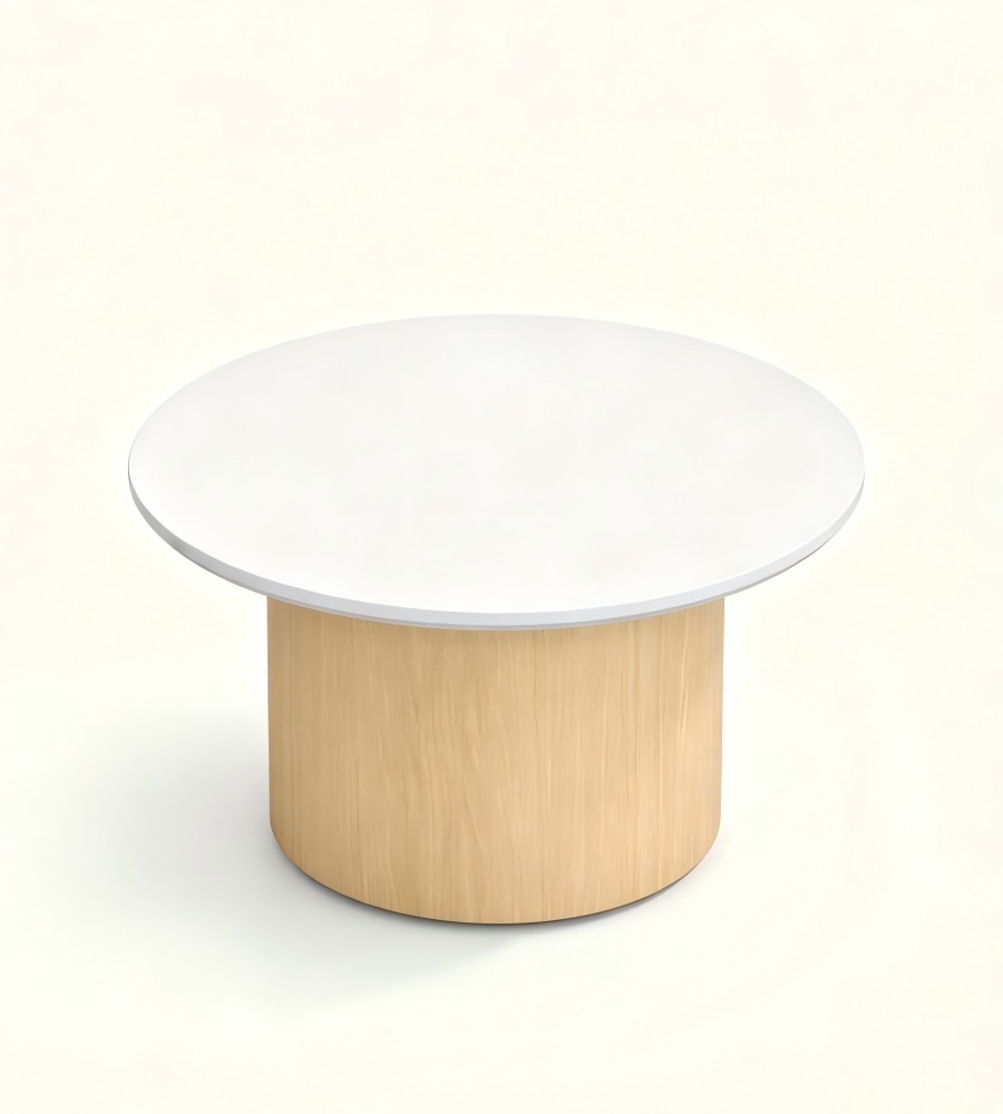 簡約白色木紋圓形茶几 Minimalist White Wood Grain Round Coffee Table