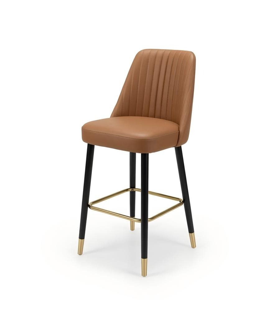輕奢啡色PU皮黑色實木腳無扶手吧椅 Luxury Brown PU Leather Wood Bar Stool