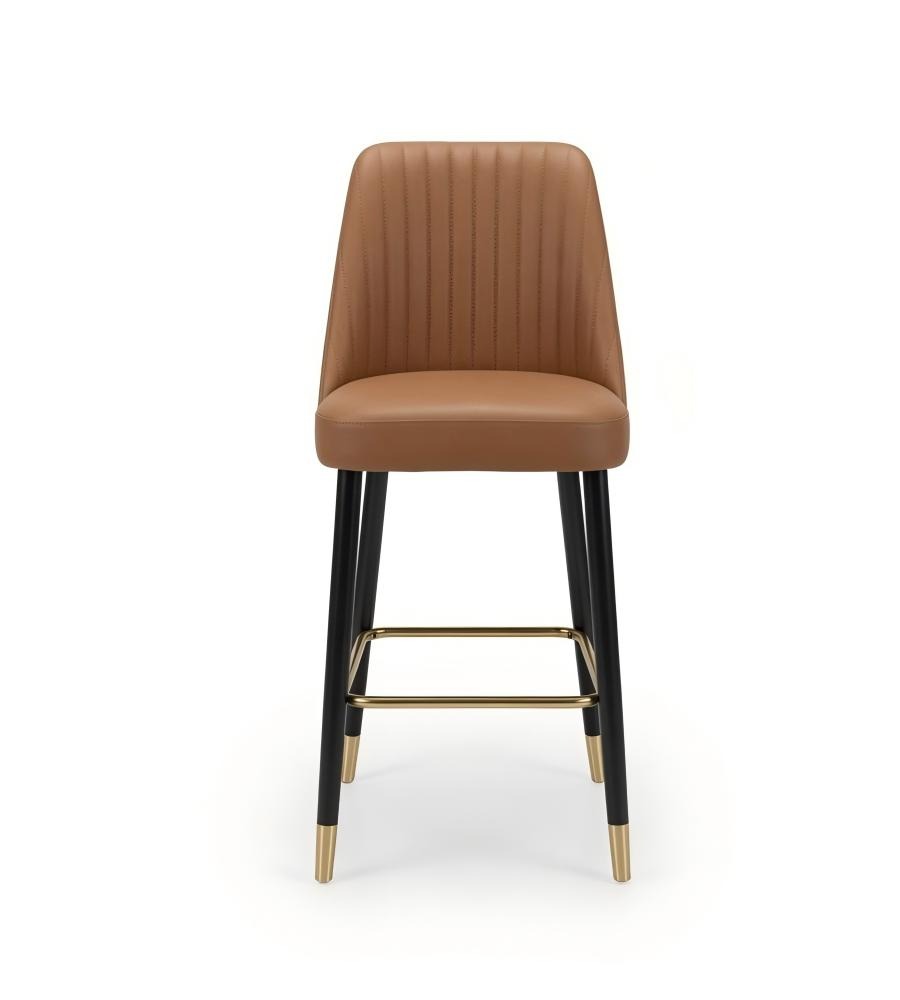 輕奢啡色PU皮黑色實木腳無扶手吧椅 Luxury Brown PU Leather Wood Bar Stool