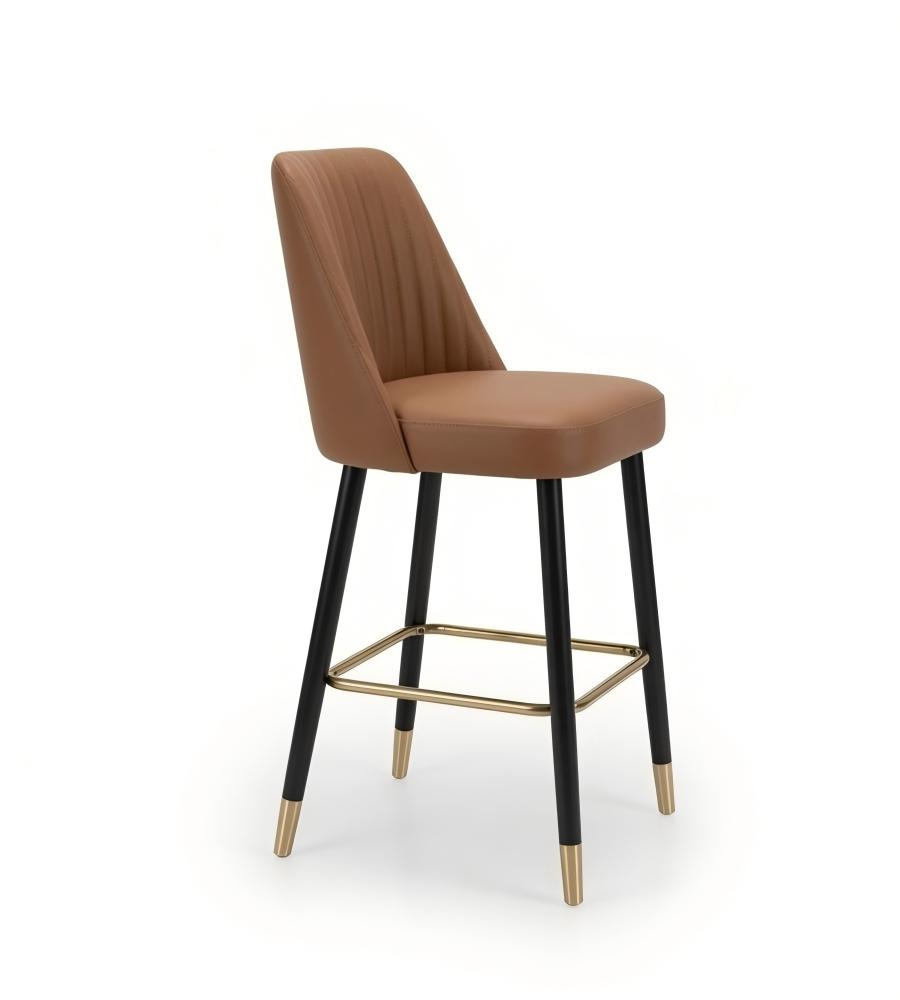 輕奢啡色PU皮黑色實木腳無扶手吧椅 Luxury Brown PU Leather Wood Bar Stool