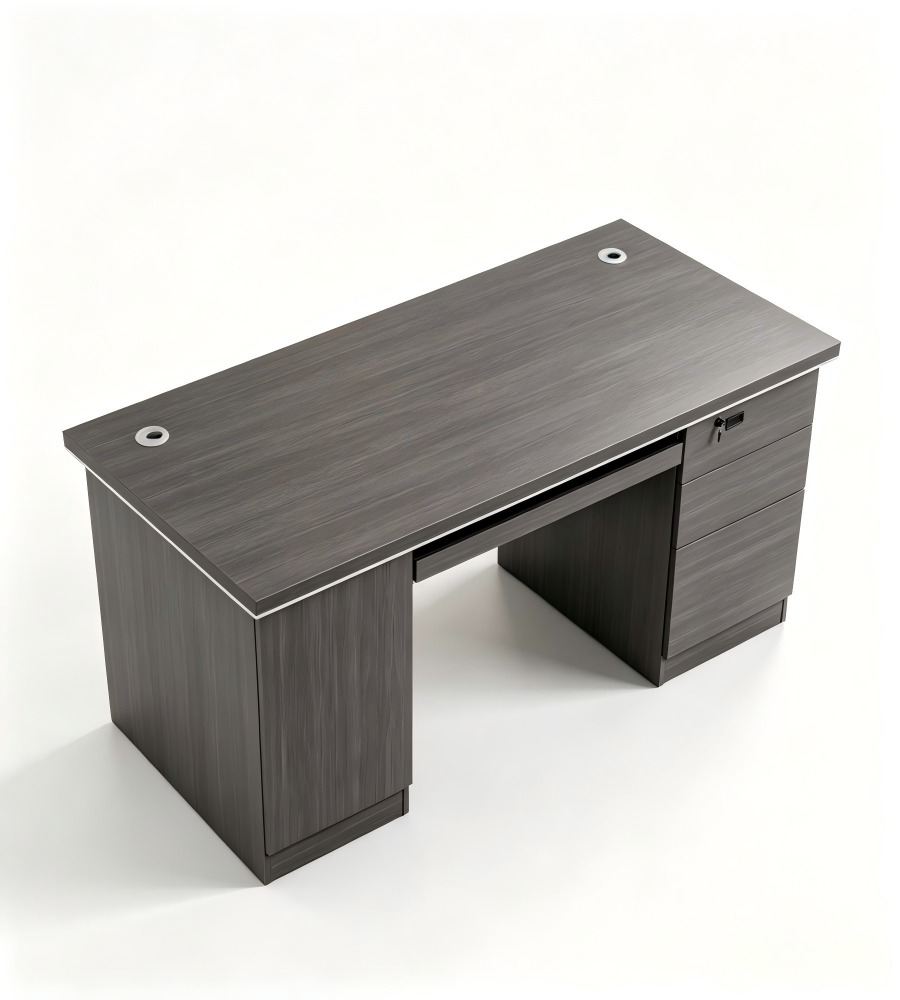 實用商務木紋帶櫃桶辦公枱 Practical Business Dark Grey  Office Desk with Drawers