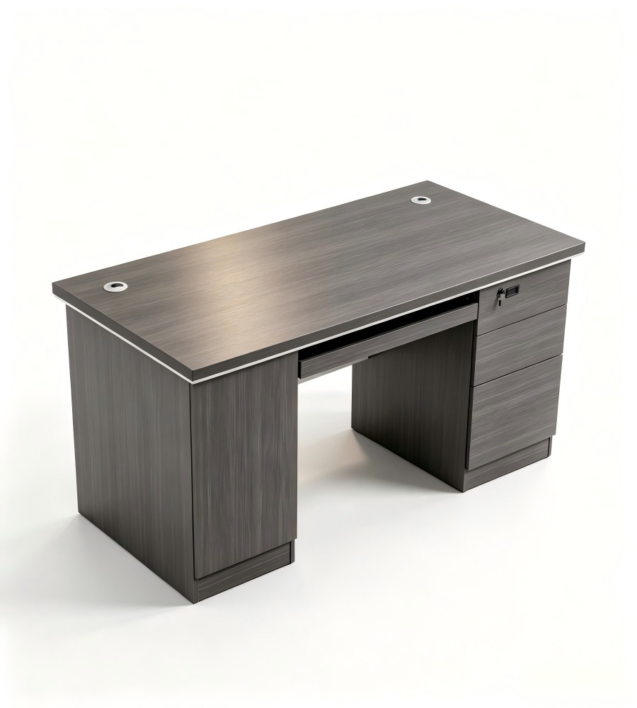 實用商務木紋帶櫃桶辦公枱 Practical Business Dark Grey  Office Desk with Drawers