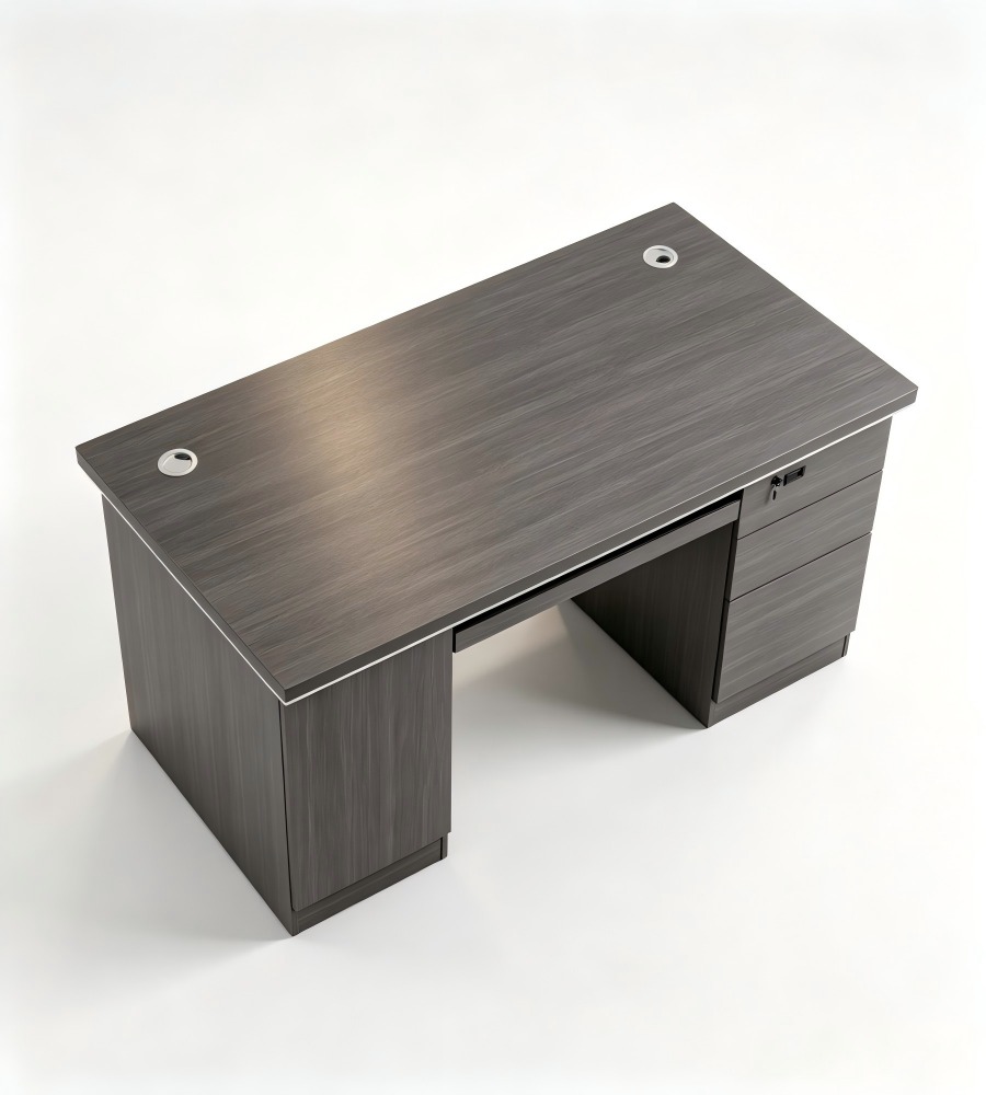 實用商務木紋帶櫃桶辦公枱 Practical Business Dark Grey  Office Desk with Drawers