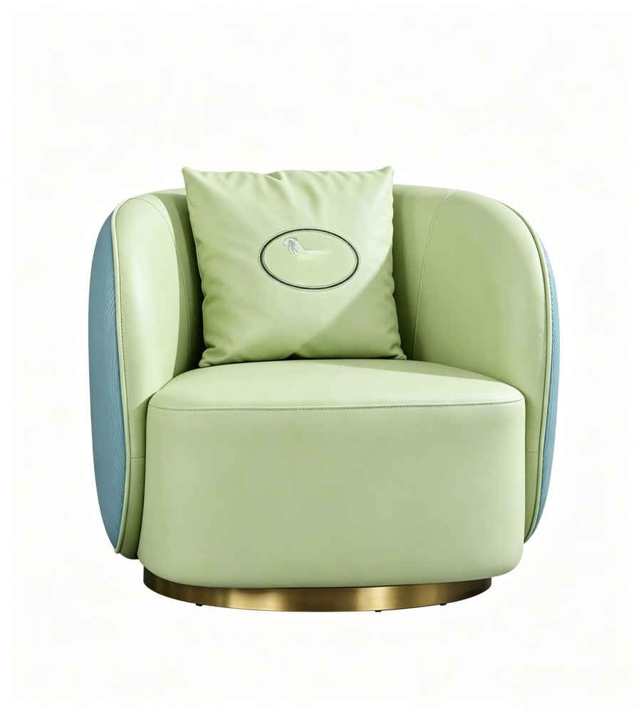 現代輕奢綠藍雙拼西皮帶抱枕單座位梳化 Modern Light Luxury Green & Blue Faux Leather Single Seater Sofa