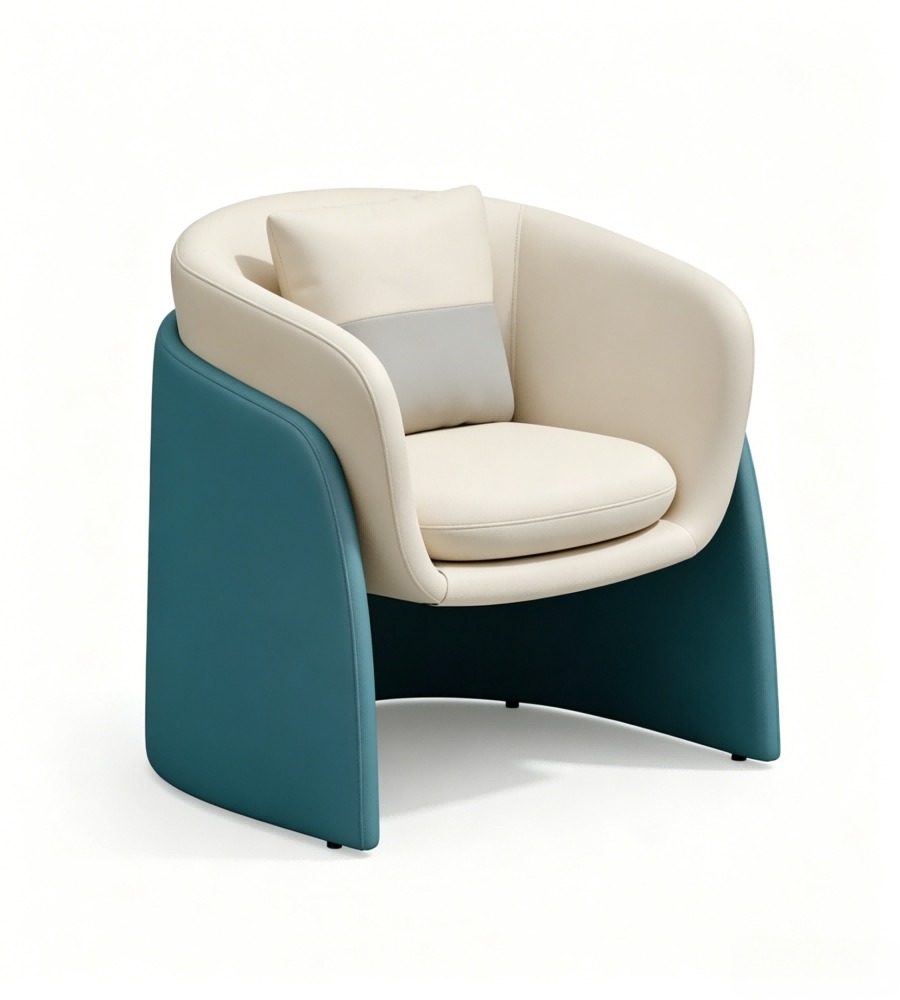 現代舒適雙拼色西皮布藝帶抱枕單座位梳化 Modern Comfortable Two-Tone Faux Leather and Fabric Single Seater Sofa