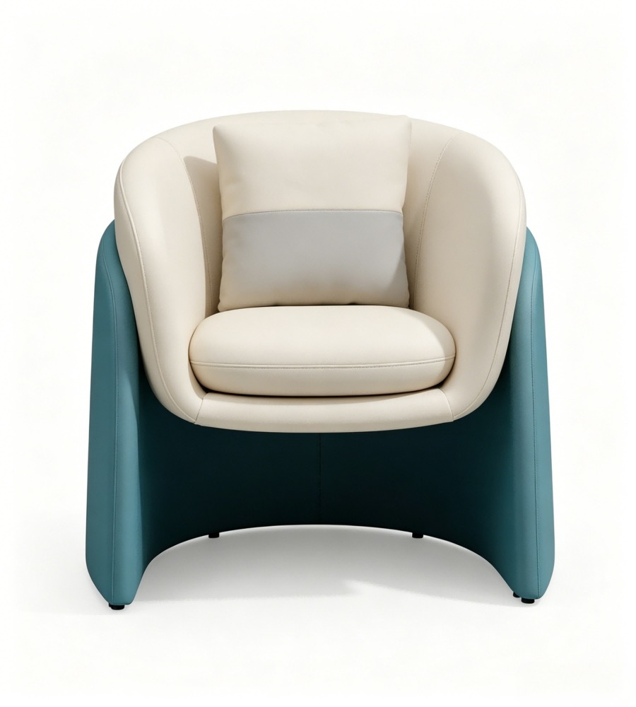 現代舒適雙拼色西皮布藝帶抱枕單座位梳化 Modern Comfortable Two-Tone Faux Leather and Fabric Single Seater Sofa