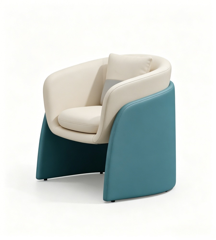 現代舒適雙拼色西皮布藝帶抱枕單座位梳化 Modern Comfortable Two-Tone Faux Leather and Fabric Single Seater Sofa