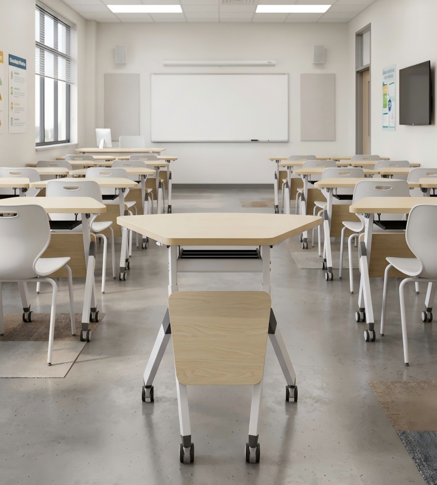 靈活組合淺木色可摺培訓枱 Flexible Modular Light Wood Foldable Training Table