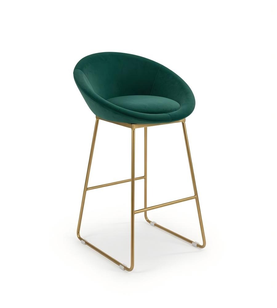 輕奢墨綠色布藝鍍金鐵腳無扶手吧椅 Luxury Green Fabric Gold Legs Bar Stool