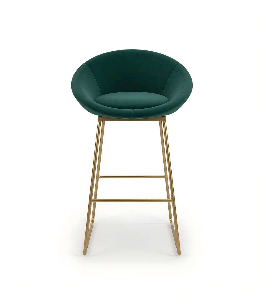 輕奢墨綠色布藝鍍金鐵腳無扶手吧椅 Luxury Green Fabric Gold Legs Bar Stool