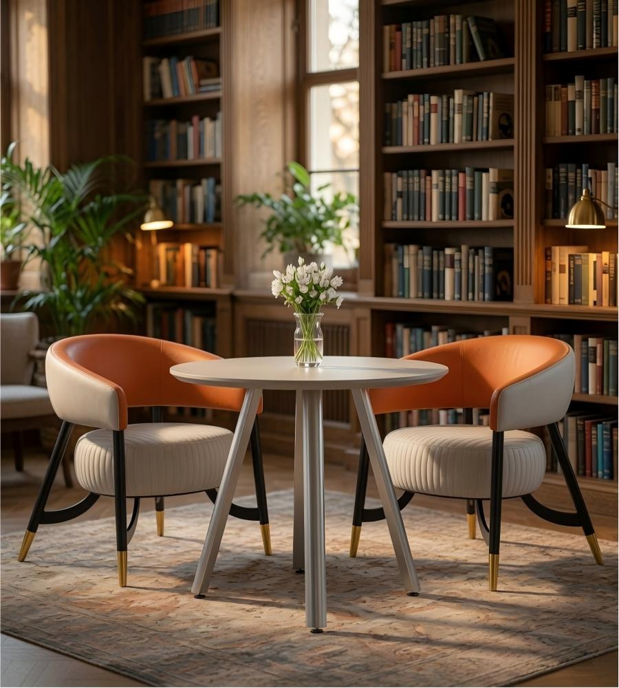 現代簡約米色金屬腳圓形洽談枱 Modern Minimalist Beige Round Consultation Table