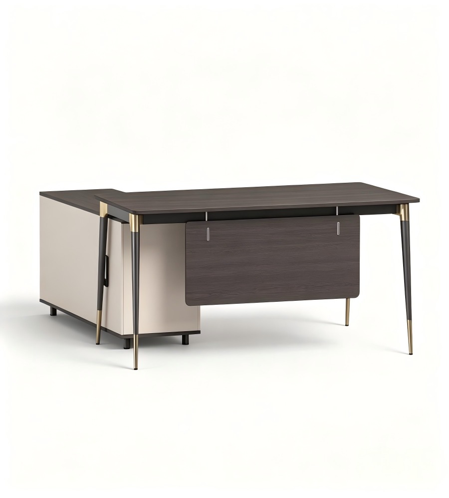 胡桃色L字型輕奢高級辦公桌 Walnut L-shaped luxury office desk