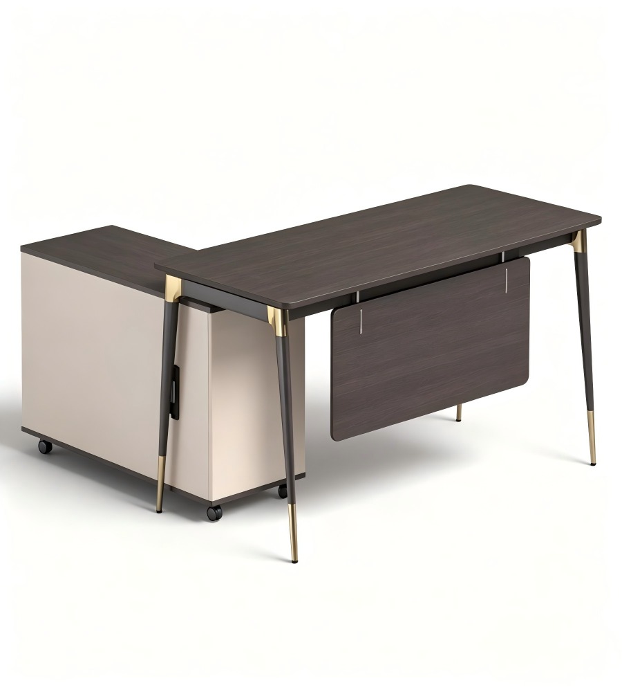胡桃色L字型輕奢高級辦公桌 Walnut L-shaped luxury office desk