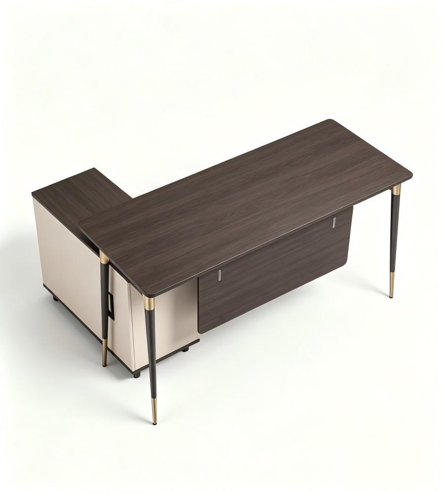 胡桃色L字型輕奢高級辦公桌 Walnut L-shaped luxury office desk