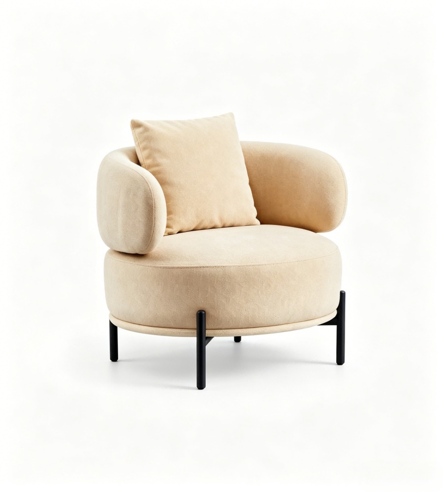 現代舒適米色西皮帶抱枕單座位梳化 Modern Comfortable Beige Faux Leather Single Seater Sofa